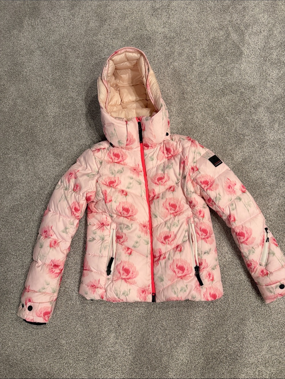 LoveShackFancy Girls' Pink Floral Hooded Puffer Jacket